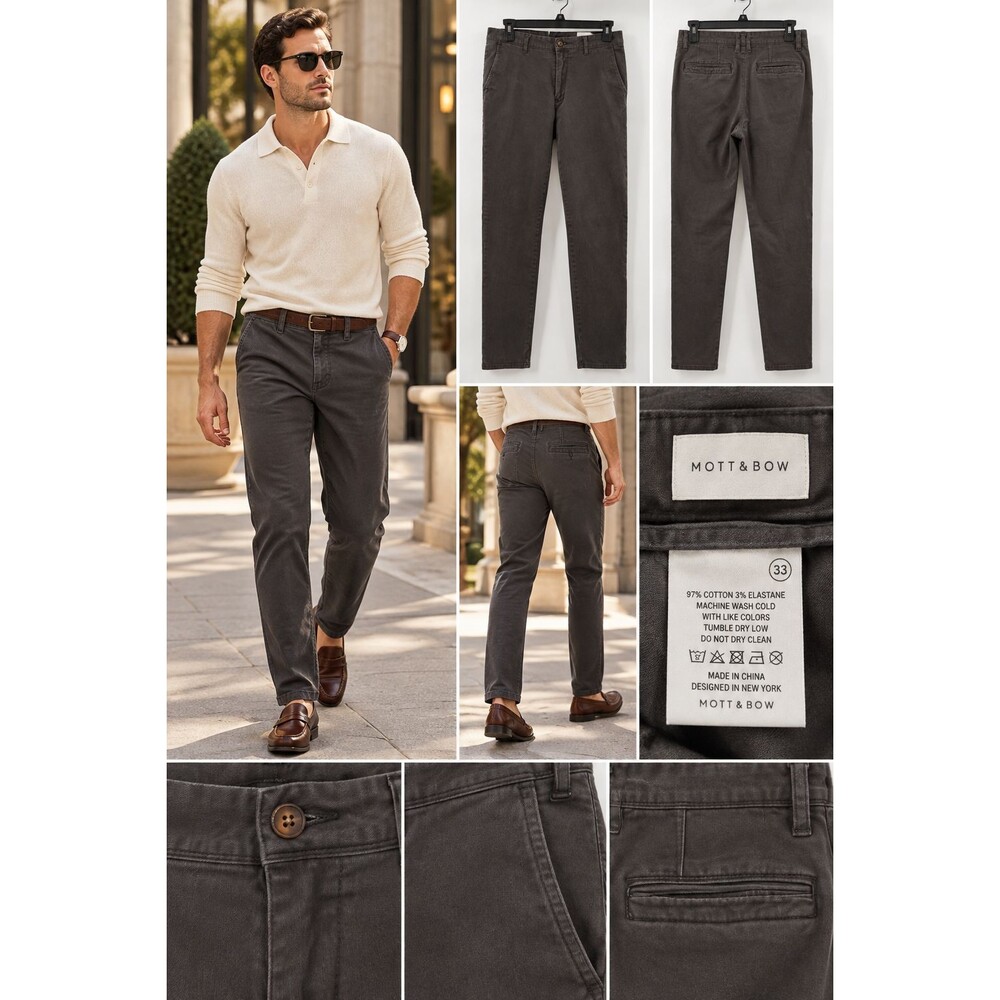 Mott & Bow Men's Chino Pants 33x32 Charcoal Gray Stretch Cotton Mott & Bow Men's